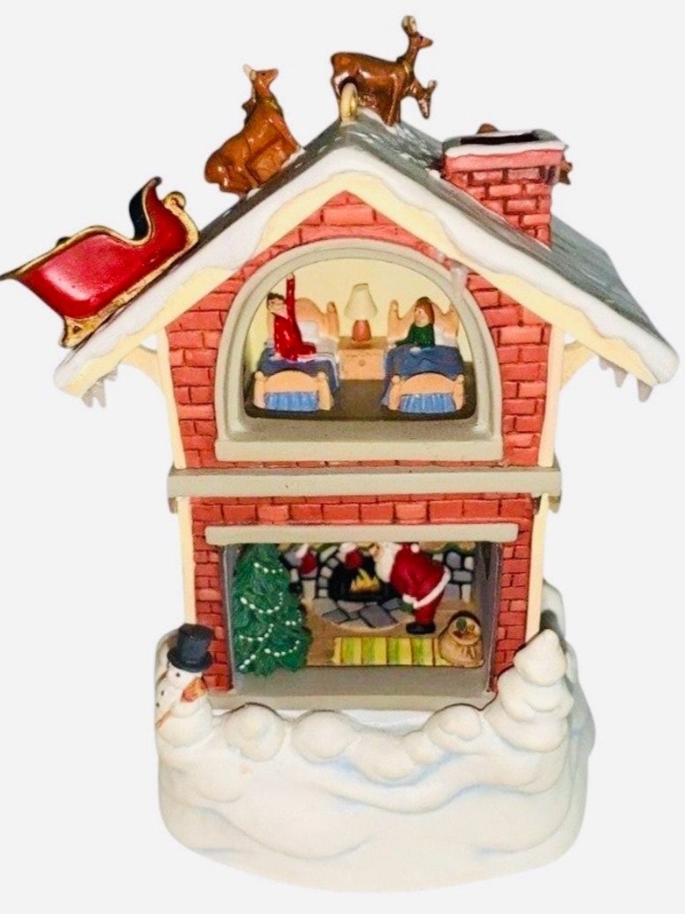 The Christmas Eve! Holiday Ceramic Snowy House Figurine with Red Sleigh Hallm